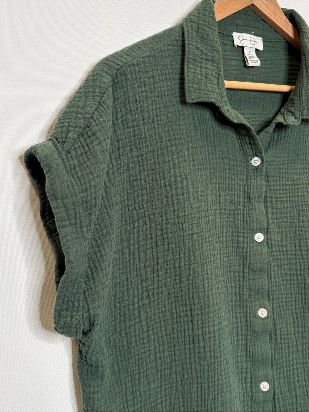 Jessica Simpson Cotton Gauze Short Sleeve Shirt Womens Size Large Forest Green - Picture 4 of 10